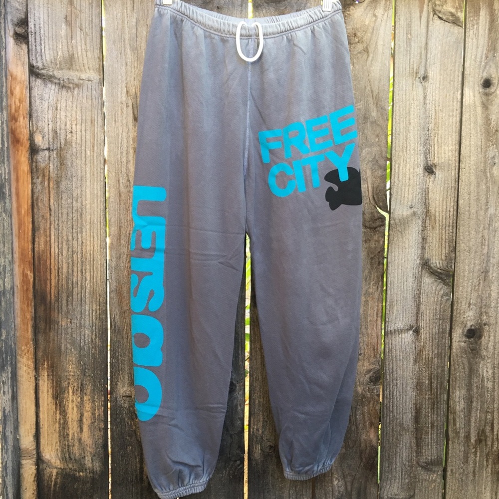 freecity Gray Track Pants with Turquoise Logo
